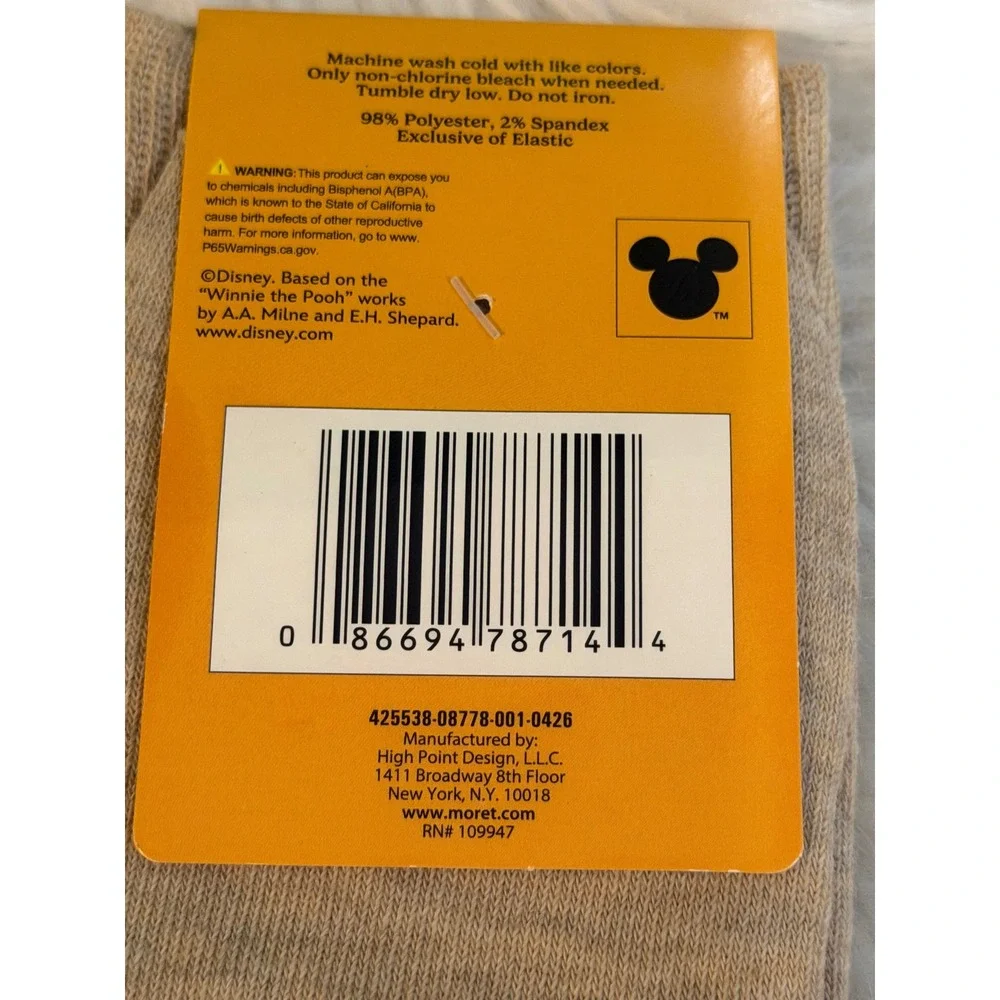 Disney Winnie the Pooh 100 Years Crew Socks Tan Character Shoe Size 6.5-12 NEW